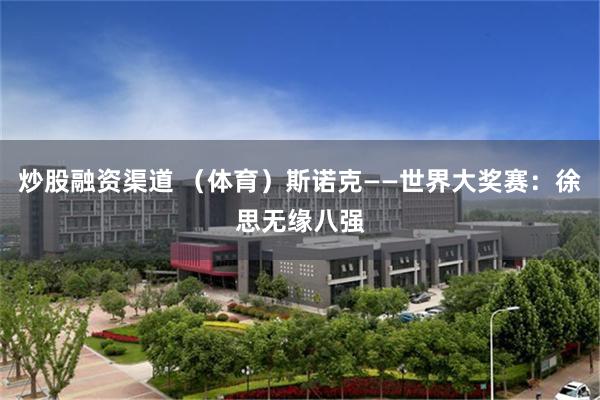炒股融资渠道 （体育）斯诺克——世界大奖赛：徐思无缘八强