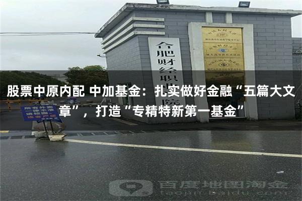 股票中原内配 中加基金：扎实做好金融“五篇大文章”，打造“专精特新第一基金”
