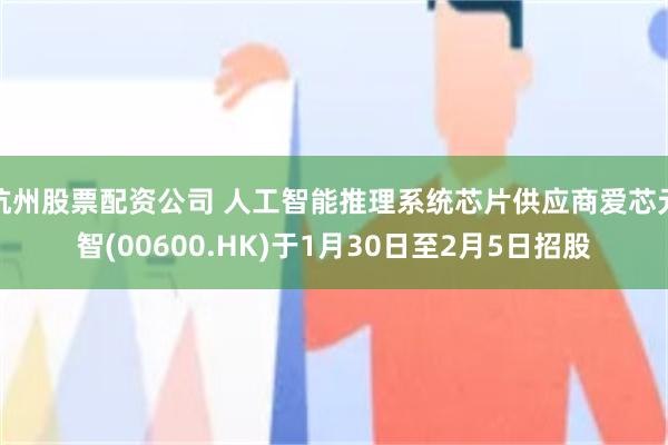 杭州股票配资公司 人工智能推理系统芯片供应商爱芯元智(00600.HK)于1月30日至2月5日招股