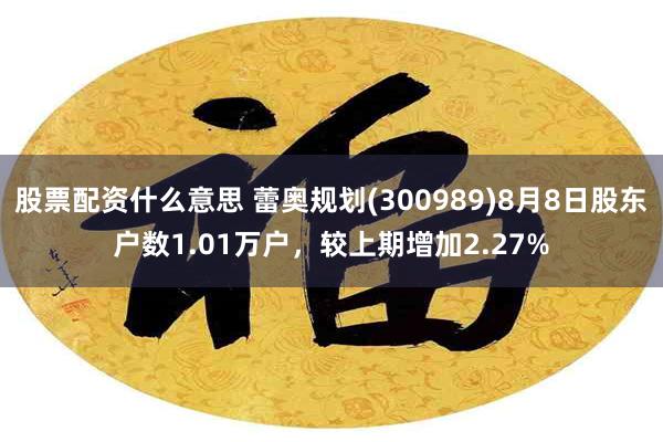 股票配资什么意思 蕾奥规划(300989)8月8日股东户数1.01万户，较上期增加2.27%